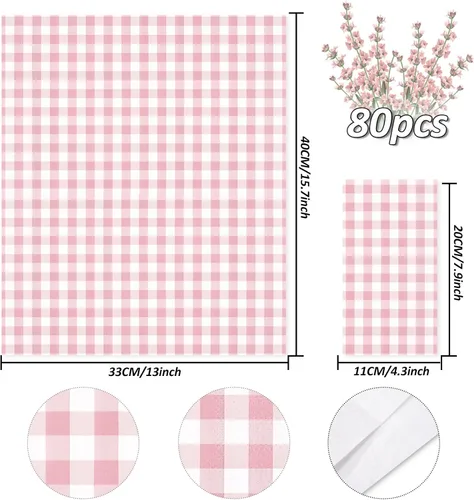 Miniatura 2 de Whaline Servilletas de papel desechables a cuadros de búfalo de color rosa claro, 3 capas, para cena de boda, toalla de mano para cumpleaños, novia