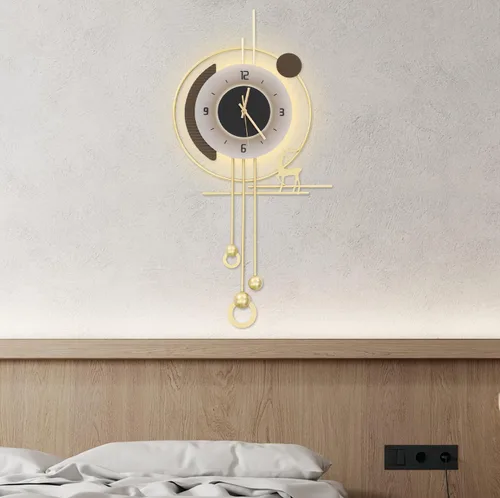 Reloj dorado para decoración de pared, moderno reloj de pared decorativo con iluminación LED y control de sonido, 13.78 x 27.56 pulgadas, funciona