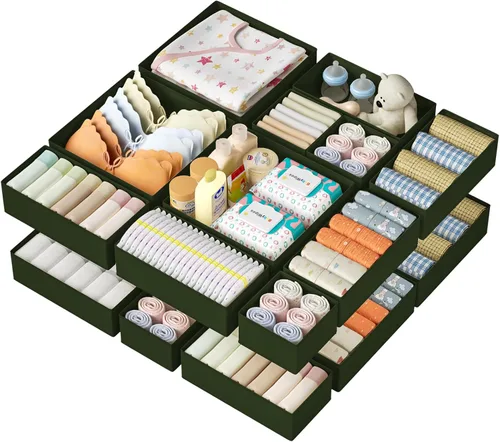 Miniatura 29 de DIMJ Organizador de cajones para ropa, paquete de 12 unidades, organizadores plegables para bebé, organizador de almacenamiento y cómoda para Beige