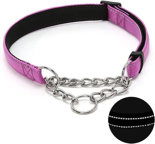 Miniatura 9 de Martingale - Collar para perro con cadena de acero inoxidable, collar reflectante de nailon acolchado suave ajustable, cadena resistente sin Púrpura