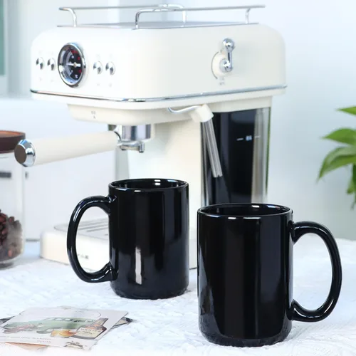 Miniatura 6 de Tazas de café de 16 onzas, taza clásica de cerámica en blanco con mango grande para café con leche y capuchino, juego de 4, color negro
