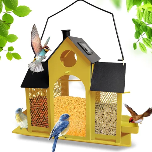 Comedero solar para pájaros para colgar en el exterior, comedero de pájaros de gran capacidad para colgar al aire libre, comedero de pájaros Amarillo
