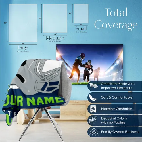 Miniatura 5 de Manta personalizada para fanáticos del fútbol americano – Se envía al día siguiente – Hecha en Estados Unidos – Manta de vellón personalizada