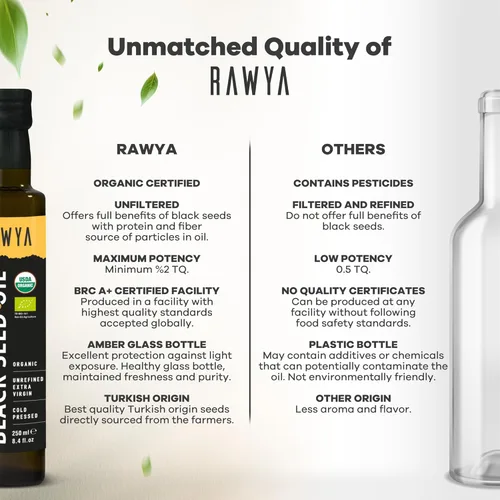 Miniatura 6 de RAWYA Aceite de semilla negra, sin filtrar, espectro completo, 8.4 onzas líquidas, orgánico prensado en frío, Nigella Sativa - USDA Organic