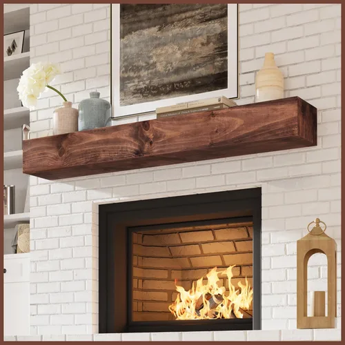 Miniatura 29 de Eshoma - Repisa para chimenea artesanal; estante sólido para colocarse sobre la chimenea; estante flotante montado en la pared con soportes Nogal
