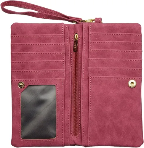 Miniatura 2 de Aslana Cartera larga de cuero suave con correa de mano para mujer, tarjetero y bolsa de teléfono (fucsia profundo)