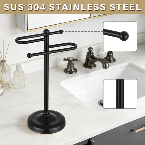 Miniatura 3 de Toallero de mano, soporte para toallas de mano de acero inoxidable 304 para encimera de baño, cocina, base ponderada en forma de S de 14.5 pulgadas