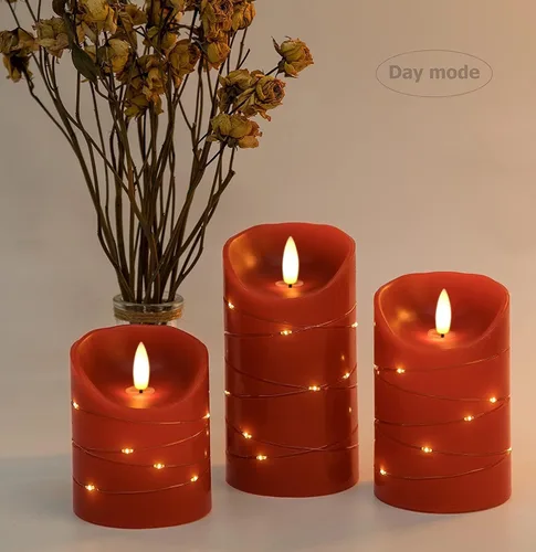 Miniatura 4 de DANIP - Vela LED roja sin llama con cuerda de estrella integrada, juego de 3 velas LED, con control remoto de 11 botones, función de temporizador
