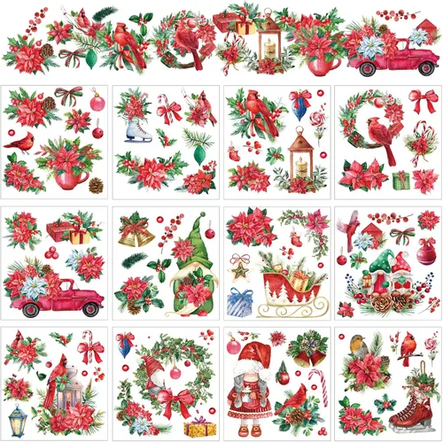 BBTO 12 hojas de transferencia de Navidad para manualidades y muebles, calcomanías de transferencia de Navidad, calcomanías de invierno para madera,