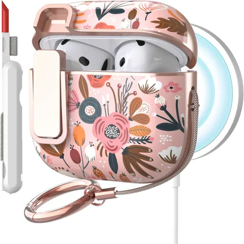Miniatura 14 de TATOFY Funda protectora para AirPods 1 y 2, elegante funda protectora duradera con patrones de flores bonitas y llavero con clip