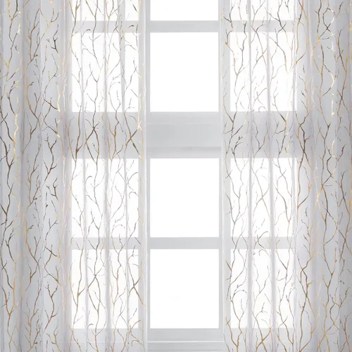 Miniatura 3 de Kotile Cortinas traslúcidas de rama de árbol – Cortinas traslúcidas grises con estampado de rama de árbol en lámina dorada metálica de 63 pulgadas
