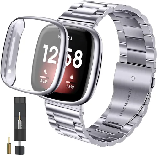 Miniatura 8 de ZPJPPLX para Fitbit Versa 4/Sense 2, Correa de Muñeca de Acero Inoxidable Sólido con Funda de Reloj, para Versa 3/Sense Correas de Repuesto de Metal