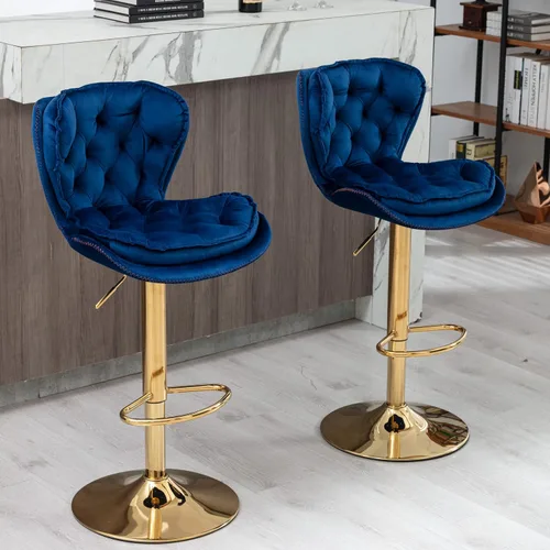 Miniatura 12 de Taburetes de bar de terciopelo, modernos taburetes giratorios de altura ajustable, sillas de mostrador de 360 grados con respaldo y base de metal