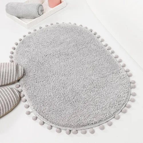 Miniatura 18 de YIRDDEO - Alfombra de baño verde oliva con pompones para baño, antideslizante, linda alfombra de baño boho con pompones ovalados absorbentes