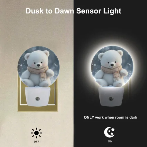 Miniatura 2 de EKOBLA Bonita luz nocturna de oso, bonito patrón de oso blanco enchufable a la pared con sensor de atardecer a amanecer, luz nocturna LED de 0.5 W