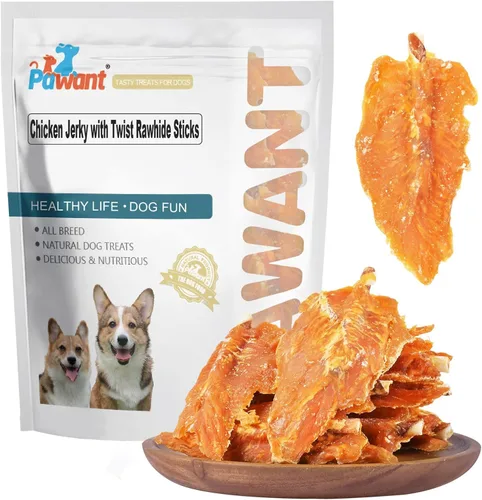 Cecina de pollo con palitos de cuero crudo Twist para perros, 32 onzas, masticables de pechuga de pollo real con alto contenido de proteínas,