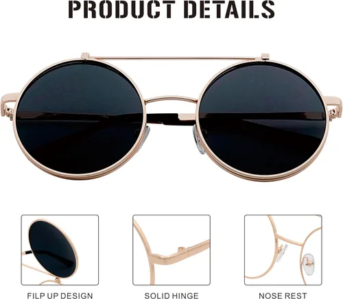 Miniatura 4 de J&L Glasses Gafas de sol redondas retro abatibles Steampunk