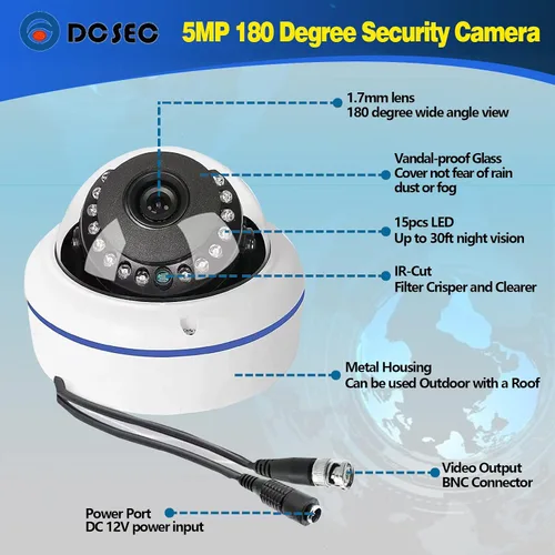 Miniatura 3 de Cámara de seguridad de domo de 5MP 4MP de 180 grados de gran angular HD-TVI/CVI/AHD/960H Analógica 4 en 1 Súper híbrida HD CCTV de vigilancia 1.7mm