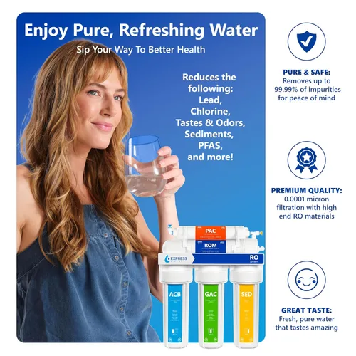 Miniatura 3 de Express Water Sistema de filtración de agua de ósmosis inversa - Sistema de filtro de agua RO de 5 etapas con grifo y tanque - Filtro de agua debajo
