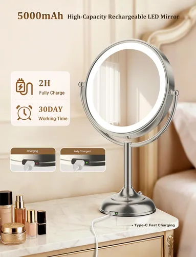 Miniatura 5 de VESAUR Espejo de maquillaje iluminado 2026 actualizado 20X con aumento, espejo de aumento de 9 pulgadas 1X10X con 3 modos de color y brillo