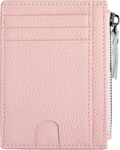 Miniatura 13 de Cartera delgada para mujeres de piel pequeña con bloqueo RFID, tarjetero minimalista con bolsas para monedas y fundas, Negro, Moderno