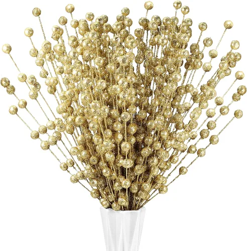 Miniatura 12 de Syhood 200 tallos de bayas con purpurina, 13.8 pulgadas, ramas de acebo para decoración de árbol de Navidad, adornos de vacaciones, decoración