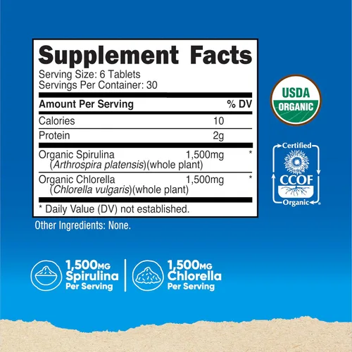 Miniatura 2 de Nutricost Espirulina orgánica + clorella (3,000 mg) 180 tabletas - USDA Organic, 1,500 mg de espirulina, 1,500 mg de clorella, vegano, sin OMG, sin