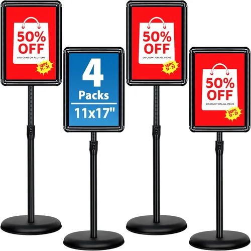 Miniatura 20 de Paquete de 6 soportes para letreros para exhibición de 11 x 17 pulgadas, soporte ajustable para letreros de pie en el suelo, soporte para póster