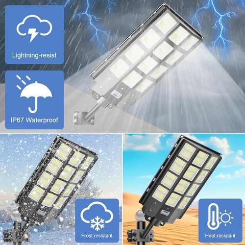 Miniatura 3 de loyoele Luces solares de calle de 9000 W para exteriores, 240000 lúmenes, luz de inundación solar con control remoto y sensor de movimiento, luces