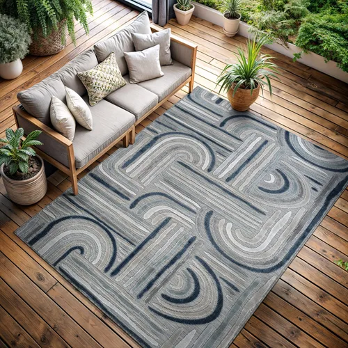 Miniatura 68 de CAMILSON Alfombra para Interiores y Exteriores, Alfombras de Área Azules 5x7 con Hojas Tropicales Botánicas para Patios Interiores y Exteriores