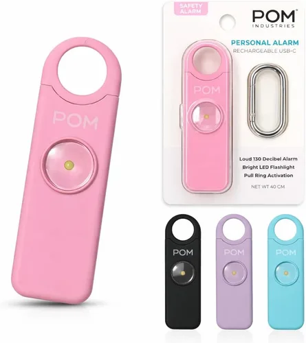 Miniatura 12 de POM Alarma de seguridad personal para mujer – Sirena de emergencia de 130 dB, recargable por USB-C con linterna LED brillante, diseño de llavero