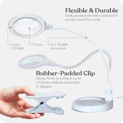 Miniatura 5 de Brightech LightView Pro Flex 2 en 1 Lámpara de escritorio con aumento, Lupa ligera 2.25x, Lupa ajustable con luz para manualidades, lectura, trabajo