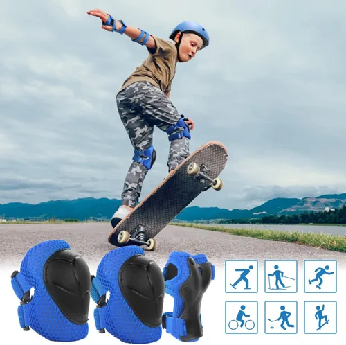 Miniatura 3 de WayEee - Juego de casco de bicicleta para niños, rodilleras para patinetas, juego de almohadillas para casco, juego de equipo de protección Azul