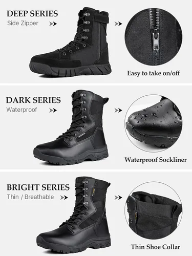 Miniatura 6 de FREE SOLDIER - Botas tácticas para hombre, botas de combate ligeras de 8 pulgadas, botas de trabajo militar de cuero de ante duradero, bota
