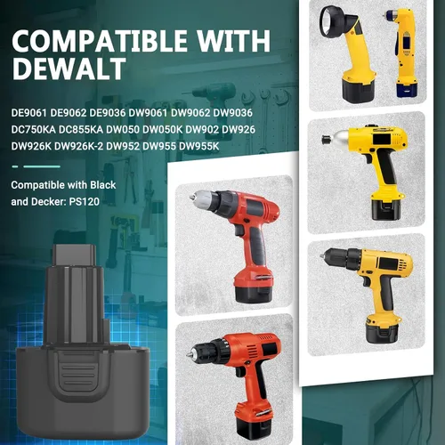Miniatura 3 de CREABEST Paquete de 2 baterías de repuesto para Dewalt DW9052 DE9062 de 9.6 voltios 3500mAh Ni-MH DW9062 DW926 DW955 DW9061 compatible con Black &