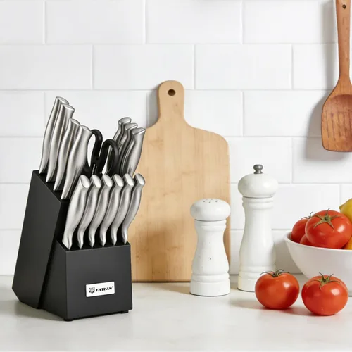 Miniatura 7 de Juego de cuchillos de cocina de 15 piezas con afilador integrado, juego de bloques de cuchillos de acero inoxidable alemán, apto para lavavajillas