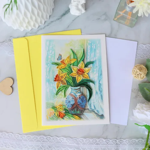 Miniatura 7 de KingKraft Tarjeta de felicitación de flores de narcisos, tarjeta de felicitación hecha a mano para todas las ocasiones, tarjeta de cumpleaños