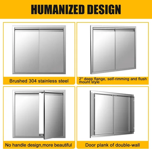 Miniatura 4 de Puertas de cocina para exteriores de 26 pulgadas de ancho x 24 pulgadas de alto con mango horizontal, puertas de acceso dobles para barbacoa, acero