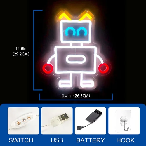 Miniatura 4 de Letrero de neón de robot, adorable y contemporáneo, luz de neón para decoración de sala de estar, letrero de neón para habitación de niños, regalo