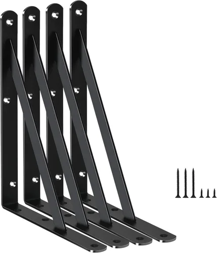 Miniatura 97 de Paquete de 16 soportes de estante resistentes negros de 20 pulgadas de largo x 12 pulgadas de alto con tornillos, soportes de estante de metal