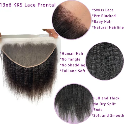 Miniatura 3 de Voloria 13x6" Kinky Straight Cierres de oreja a oreja Parte libre brasileño Remy Virgen Cabello humano con pelo de bebé nudos invisibles