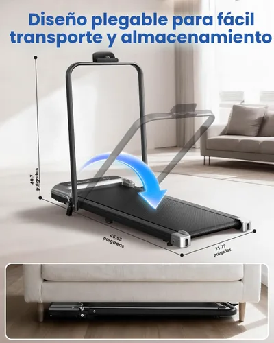 Miniatura 8 de Caminadora con barra de mango e inclinación ajustable, cintas de correr portátiles compactas para oficina en casa, 2.5 HP silenciosas