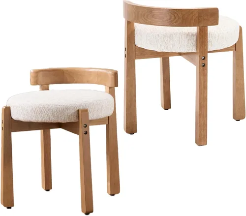 Miniatura 11 de HEAH-YO Silla de tocador de madera con respaldo, reposapiés otomano pequeño tapizado de felpilla, silla de maquillaje moderna de mediados de siglo