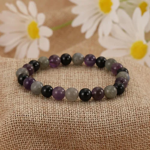 Miniatura 75 de Crystal Vibe Pulseras de cuentas de 0.315 in para mujeres y hombres, pulseras de cristal con piedras preciosas naturales, tamaño elástico ajustable