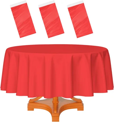 Miniatura 43 de HEIPINIUYE - Paquete de 2 manteles redondos de 84 pulgadas de plástico beige, manteles de mesa impermeables desechables para redondas, ideales