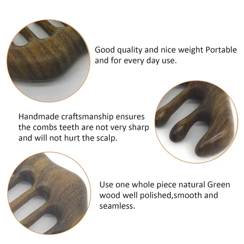 Miniatura 6 de Peine de dientes anchos de madera - Masajeador natural del cuero cabelludo para el cabello y la relajación meridiana. Marrón