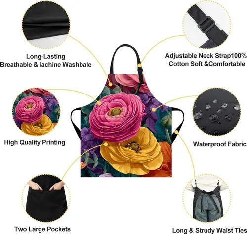Miniatura 5 de Delantal de cocina para el hogar, cocina, horneado, jardinería, para mujeres y hombres, con 2 bolsillos, impermeable, 32 x 28 pulgadas