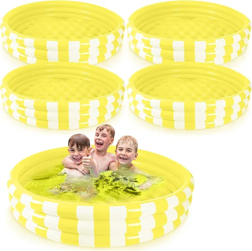 VioraWhite Paquete de 4 piscinas inflables para niños pequeños de 48 x 10 pulgadas, color amarillo, piscina pequeña de 3 anillos redondos, para
