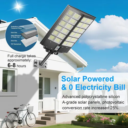 Miniatura 3 de Luz de calle solar de 9000 W, luces solares de calle al aire libre 120000 LM, luz de estacionamiento comercial 7000 K, luces de inundación