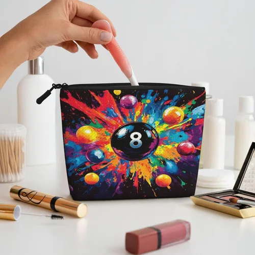 Miniatura 6 de Colorful Billiards Bag Fake Hemp Makeup Bag Travel Bags Toiletry Pouch with Zipper 9.45 X 6.7 In
